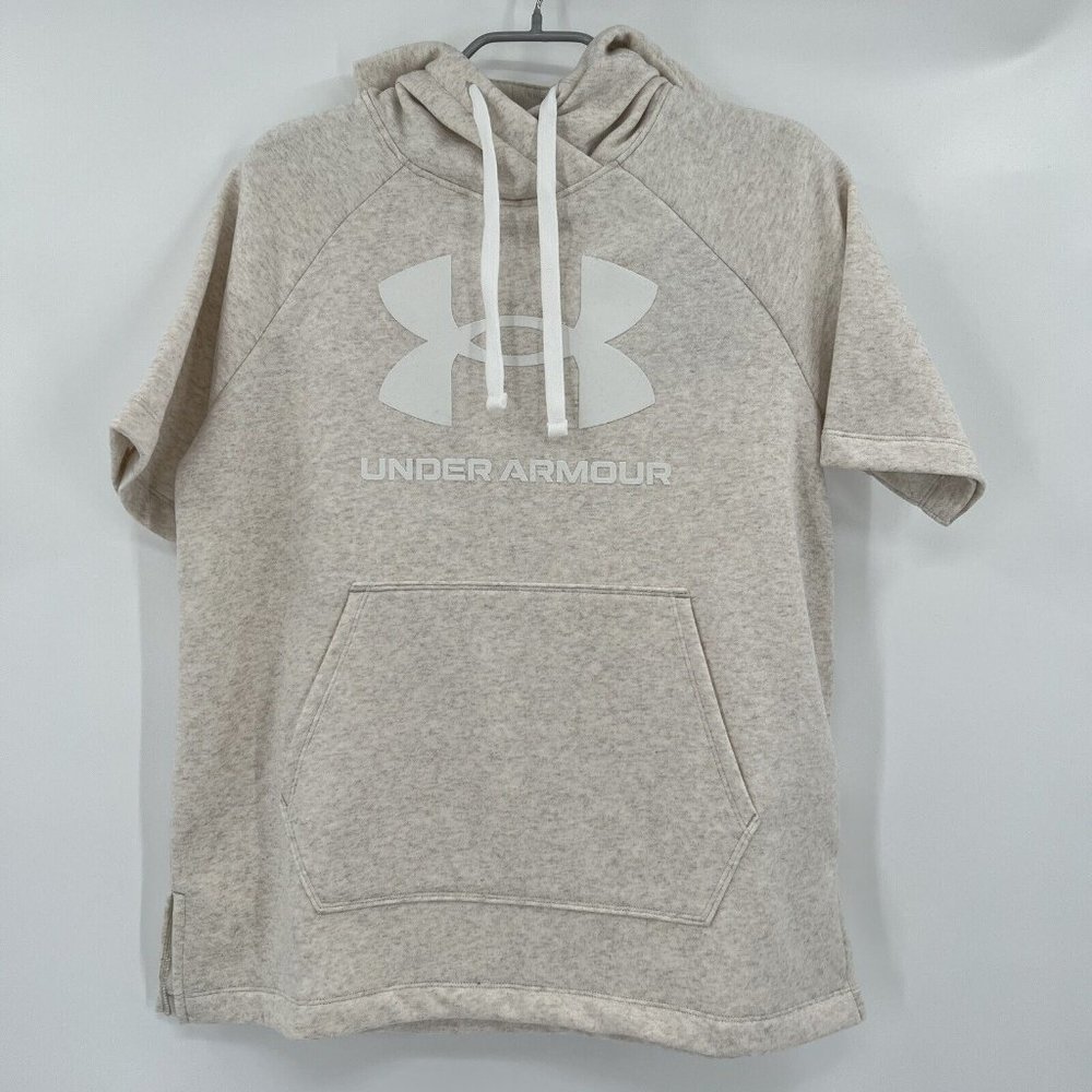 Under Armour Women's Tan UA Rival Fleece Short Sleeve Hoodie Sweatshirt sz S